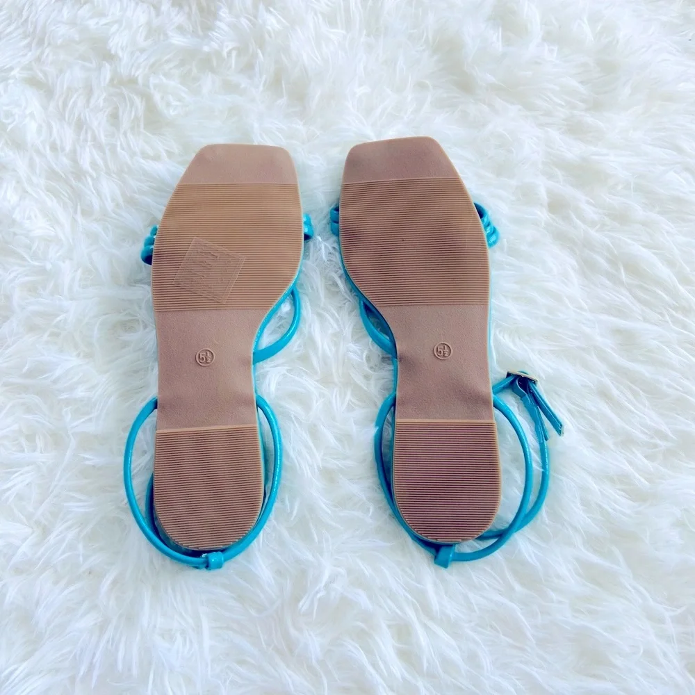 🤍New! Shein Mint Strappy Ankle Flat Sandals